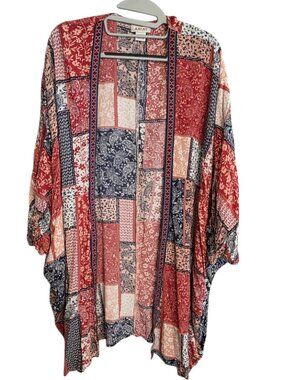 Ariat Paisley Crinkle Crepe Open Front Beth Kimono Wrap Oversized Patchwork Boho